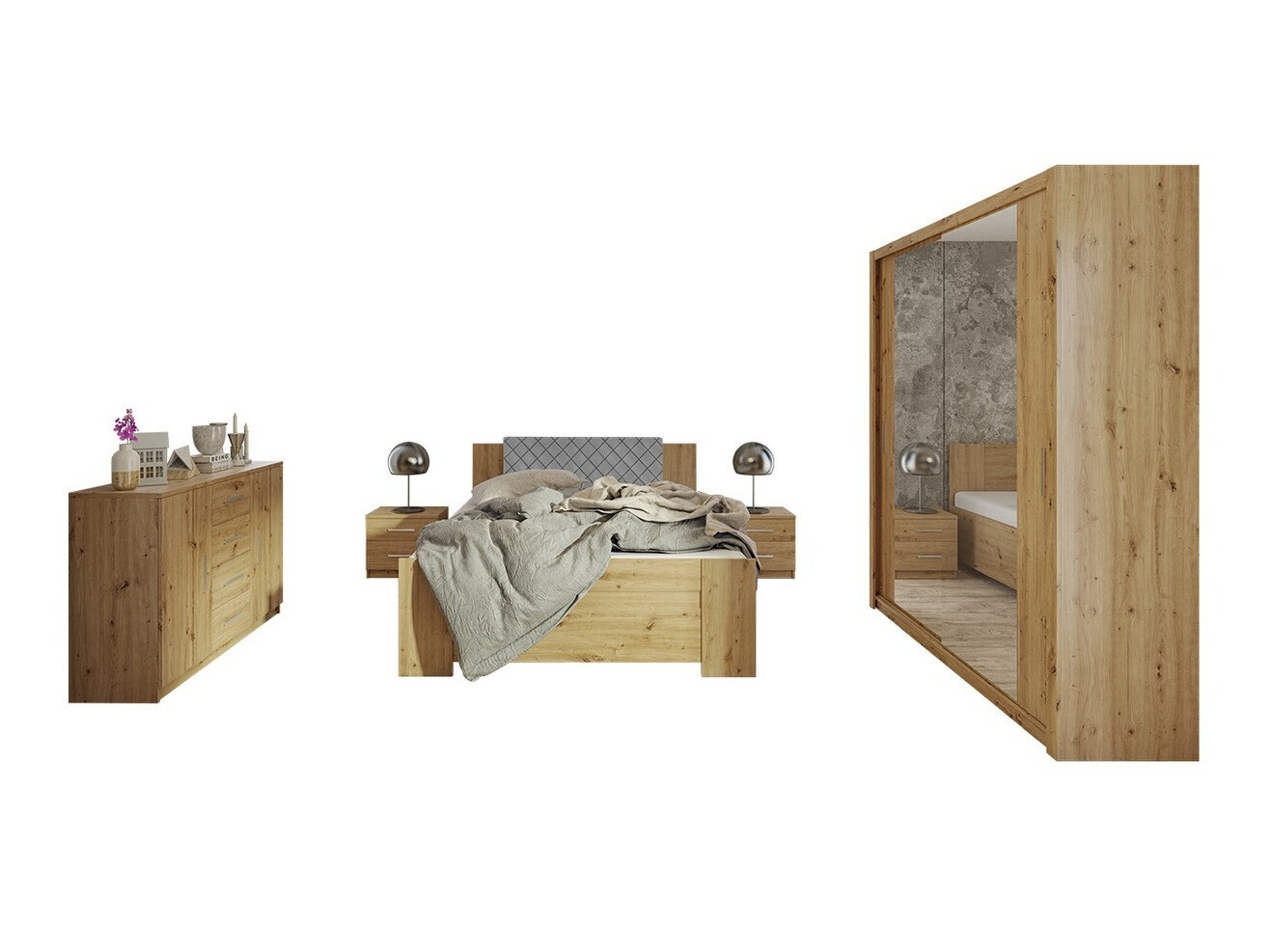 Set dormitor Catromi 121 (Stejar artizan + Soft Pik 029)
