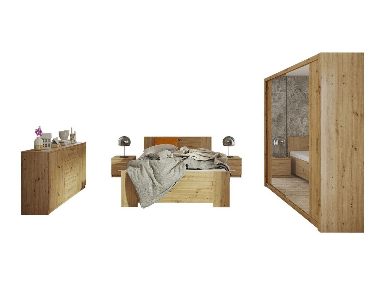 Set dormitor Catromi 121 (Stejar artizan)