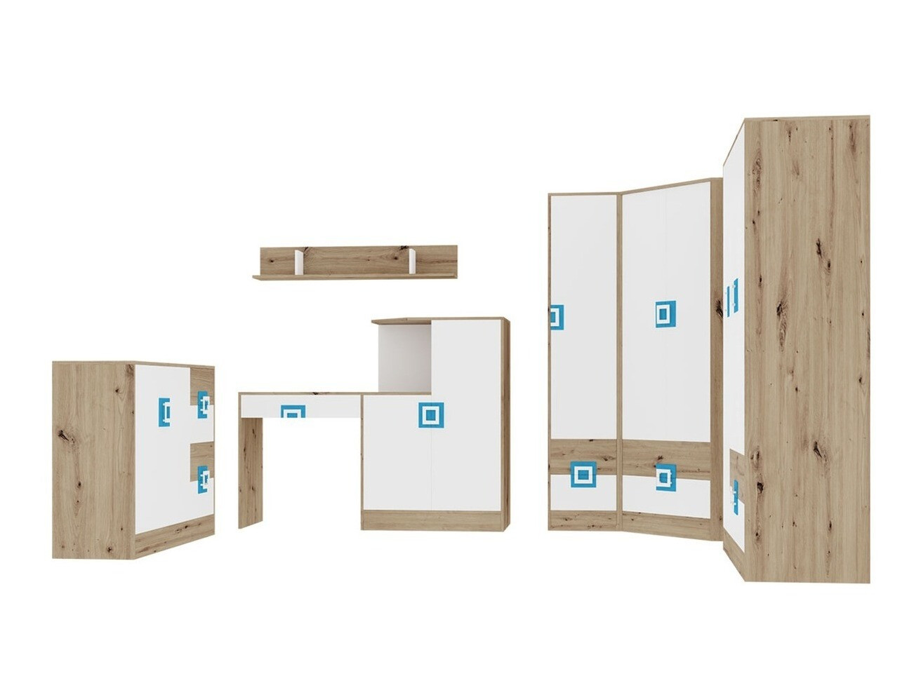Set de mobilier Tolfere 106 (Stejar deschis + Alb + Turcoaz)