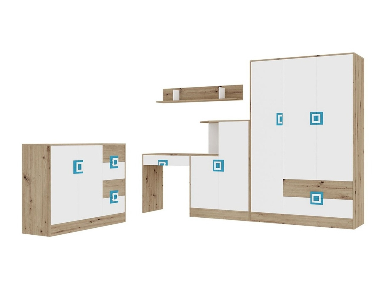 Set de mobilier Tolfere 107 (Stejar deschis + Alb + Turcoaz)