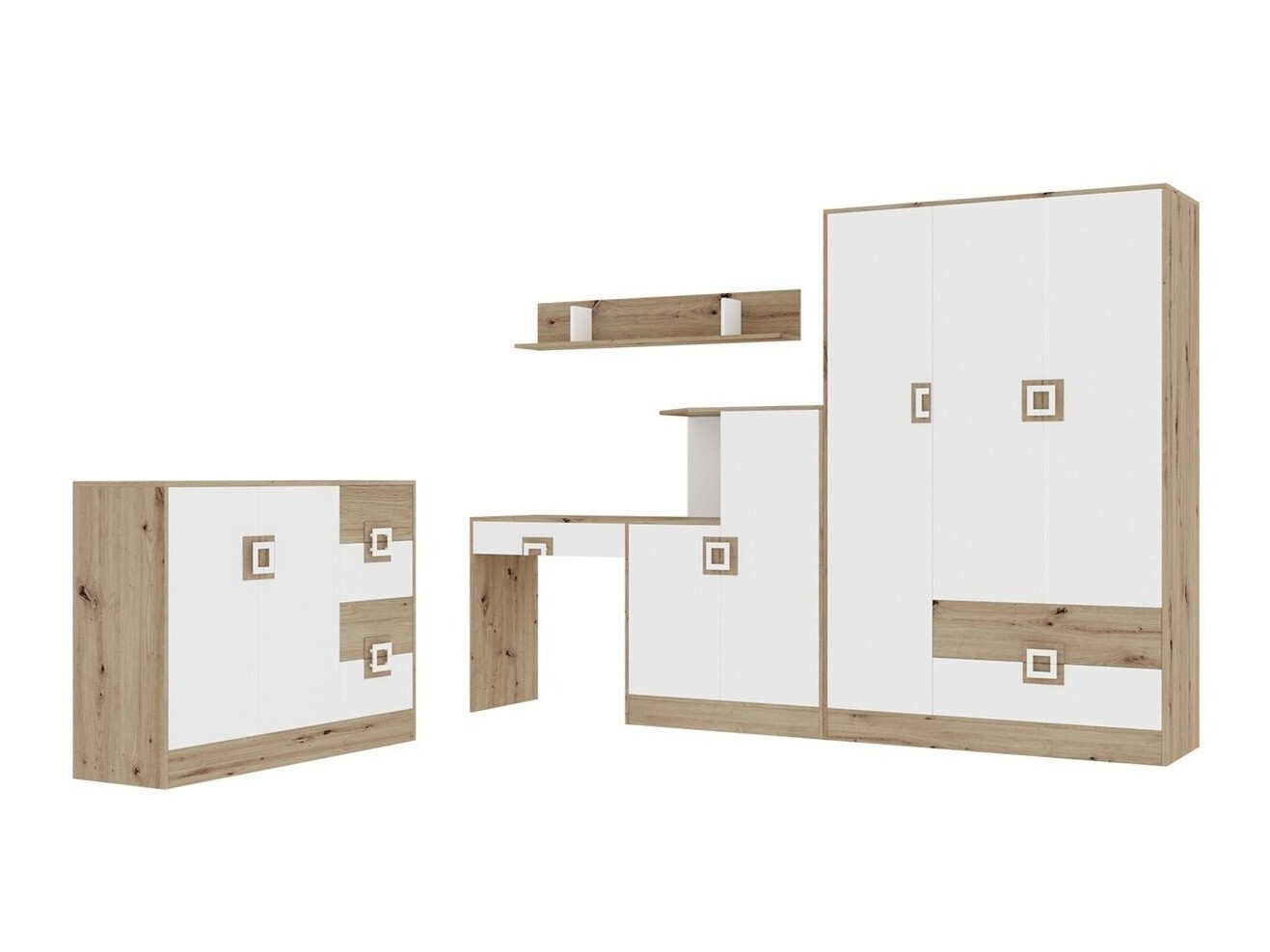 Set de mobilier Tolfere 107 (Stejar deschis + Alb)
