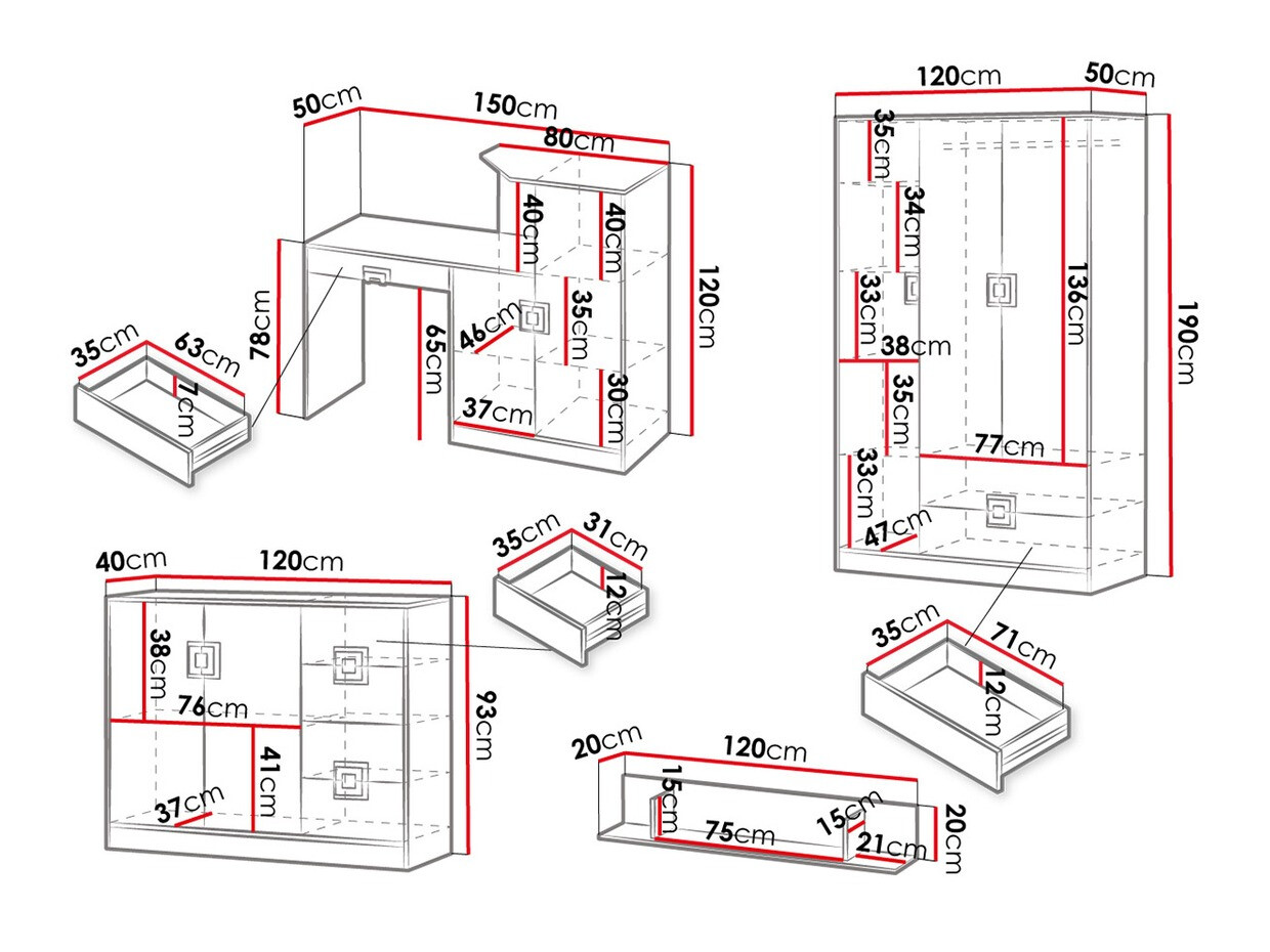 Set de mobilier Tolfere 107 (Stejar deschis + Alb)
