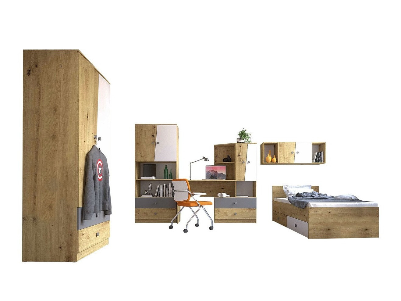 Set de mobilier Almira 114 (Stejar artizan + Alb + Gri)