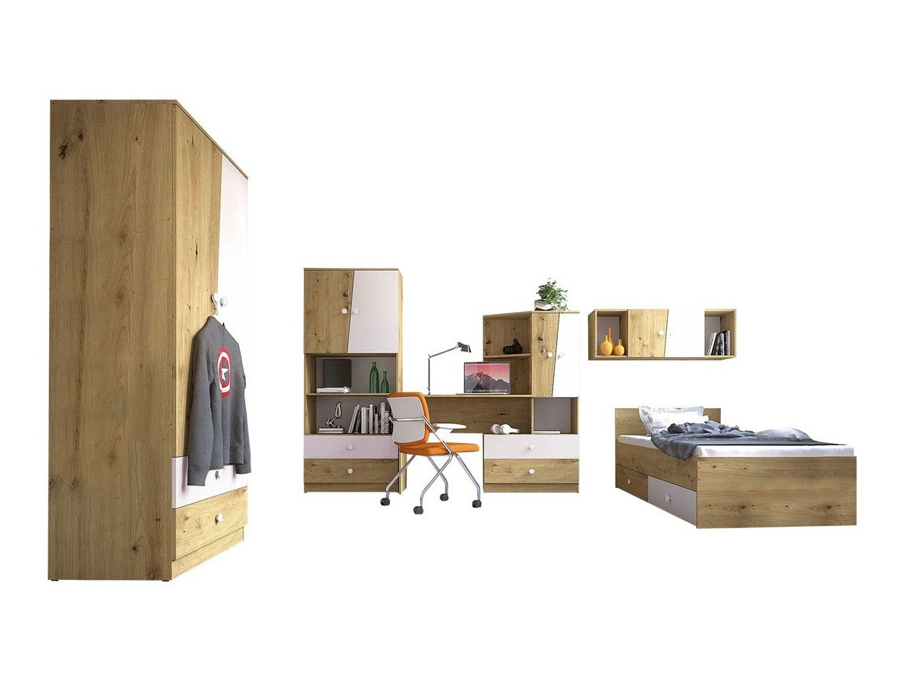 Set de mobilier Almira 114 (Stejar artizan + Alb)