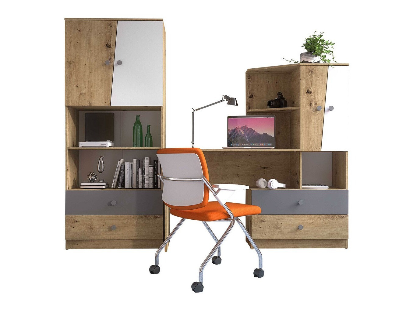 Set de mobilier Almira 115 (Stejar artizan + Alb + Gri)