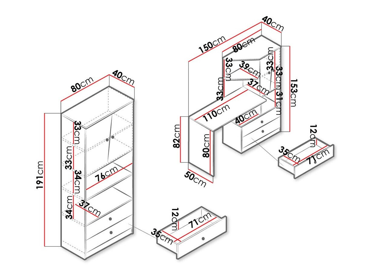 Set de mobilier Almira 115 (Stejar artizan + Alb + Gri)
