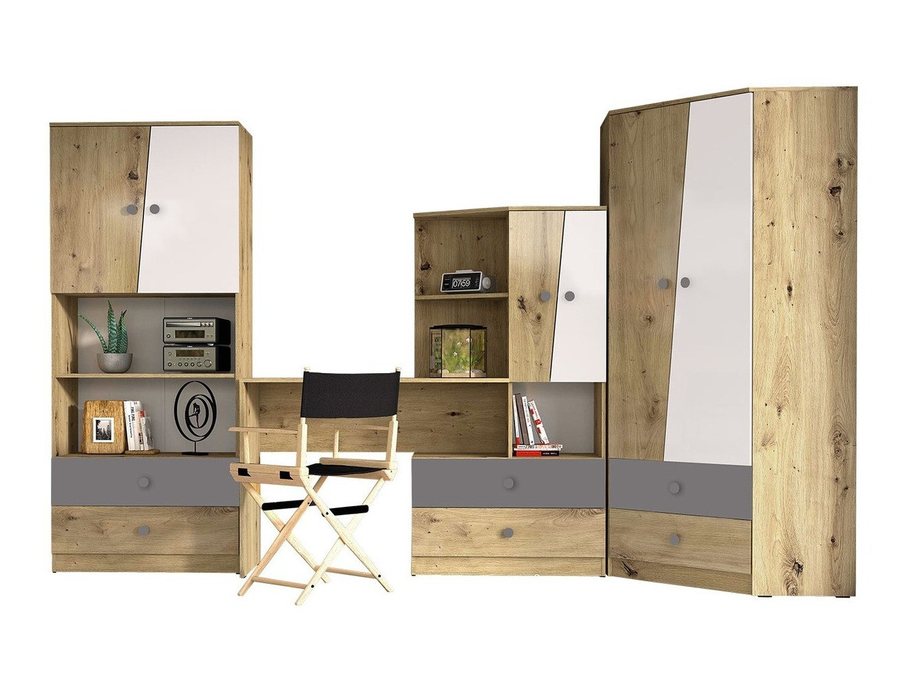 Set de mobilier Almira 116 (Stejar artizan + Alb + Gri)