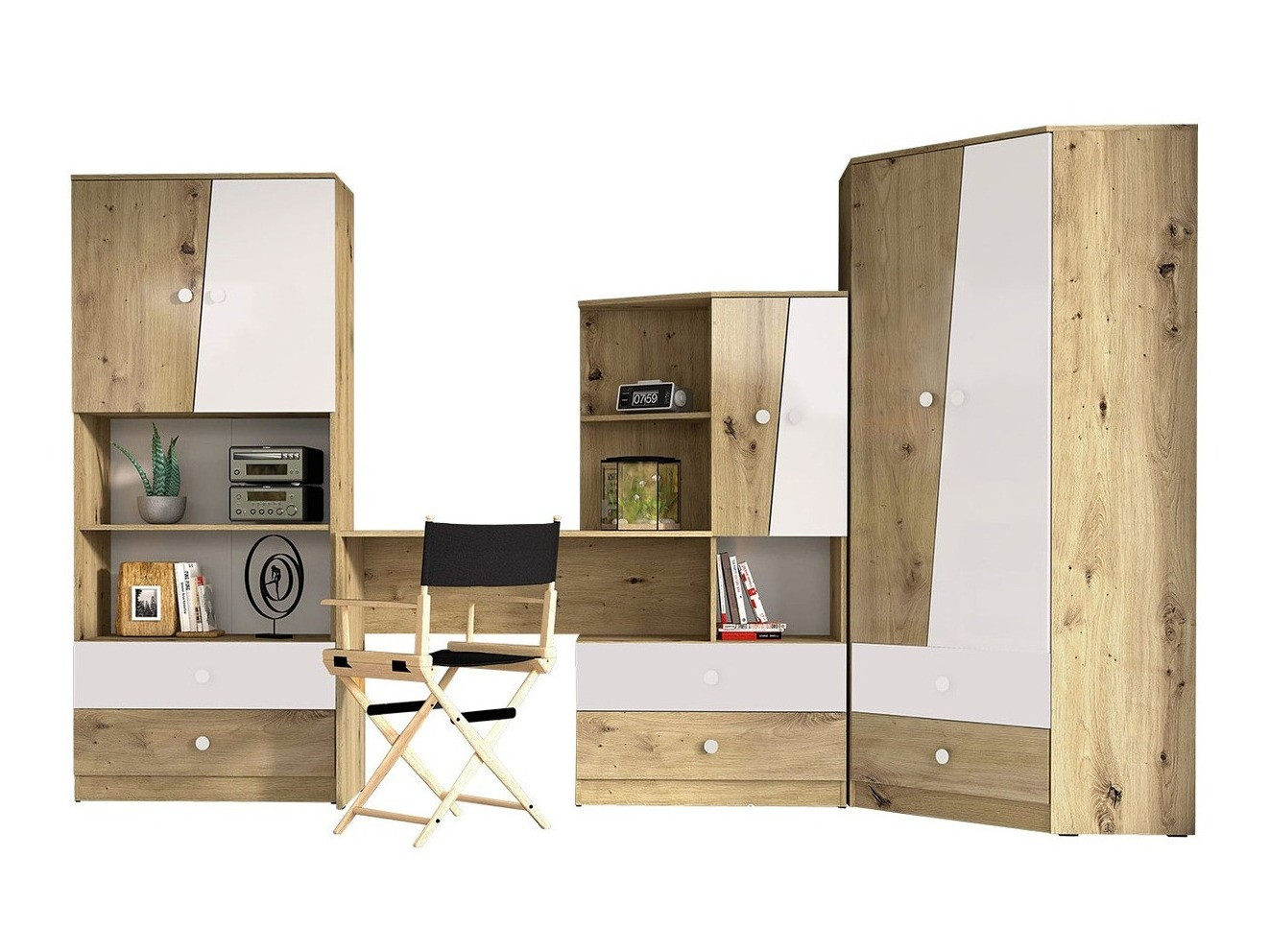 Set de mobilier Almira 116 (Stejar artizan + Alb)