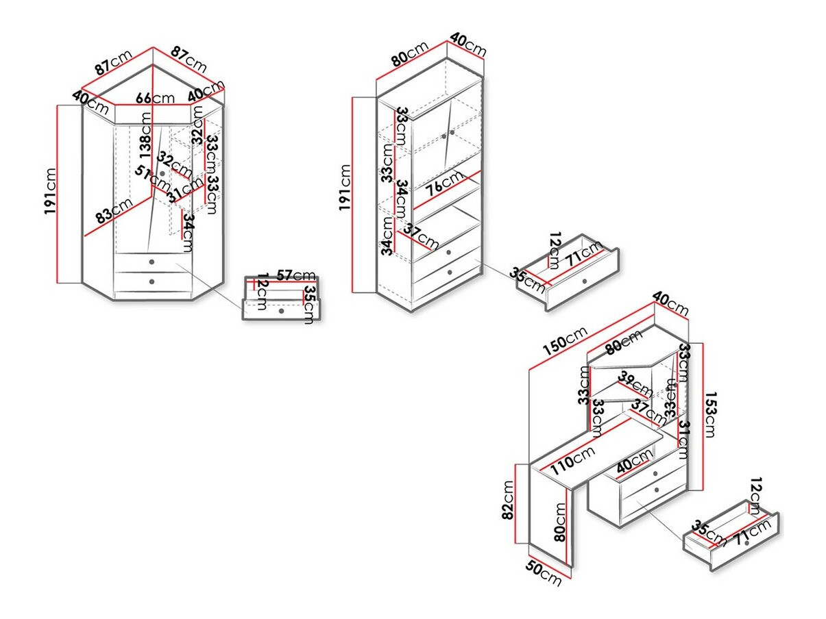 Set de mobilier Almira 116 (Stejar artizan + Alb)