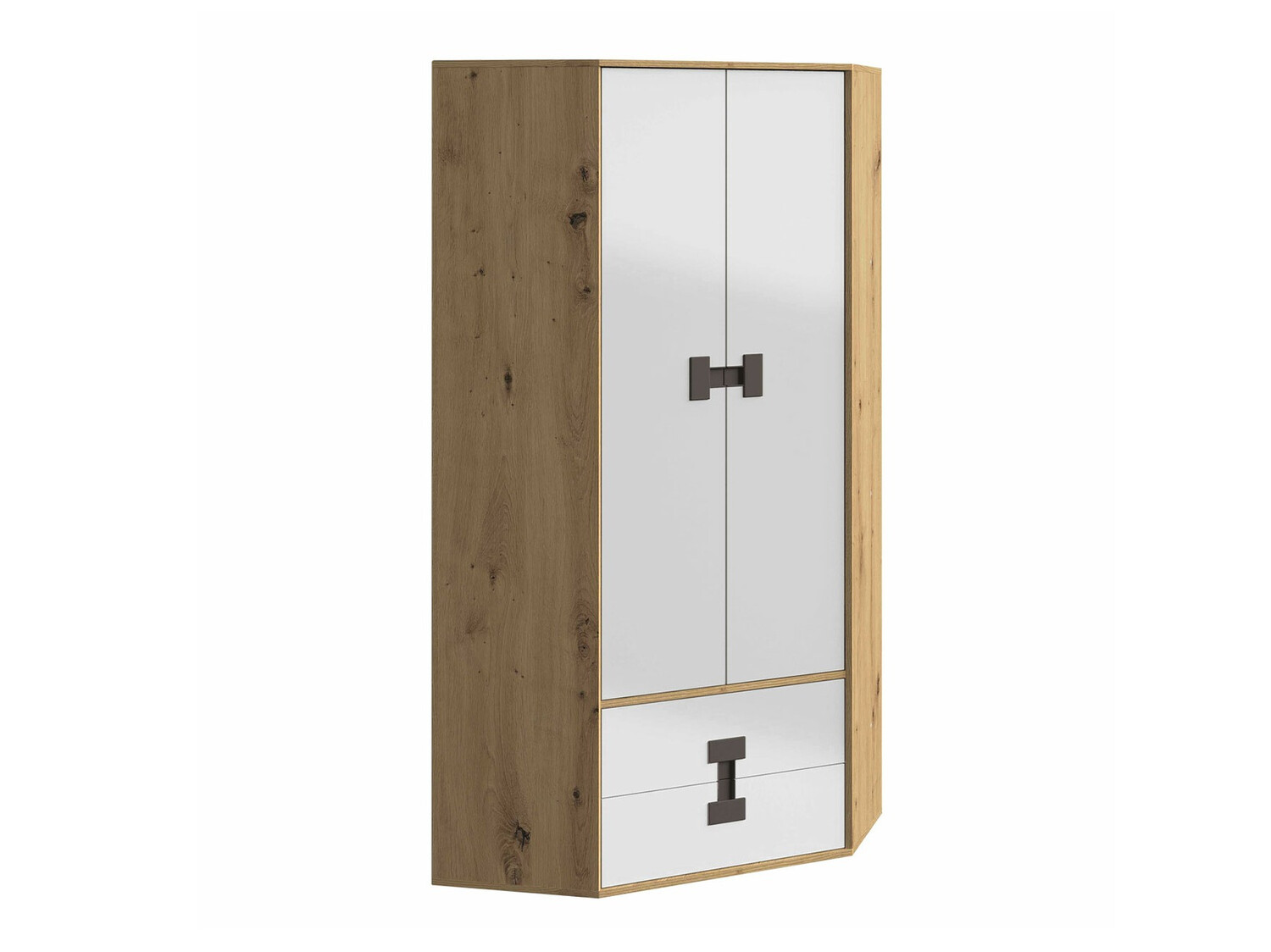 Dulap de colț Florevi 114 (Alb lucios + Stejar artizan)