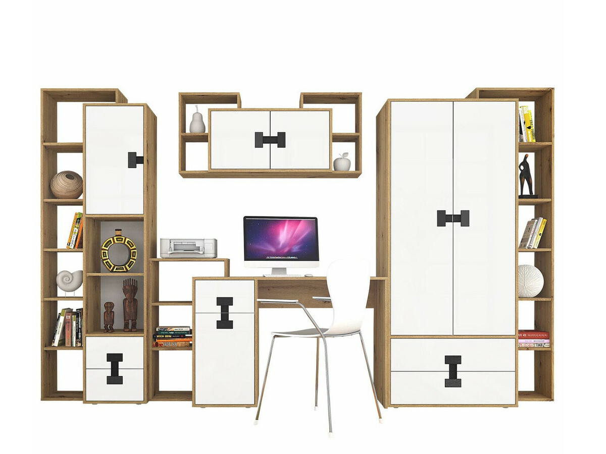 Set birou acasă Florevi 104 (Mat alb + Stejar artizan)