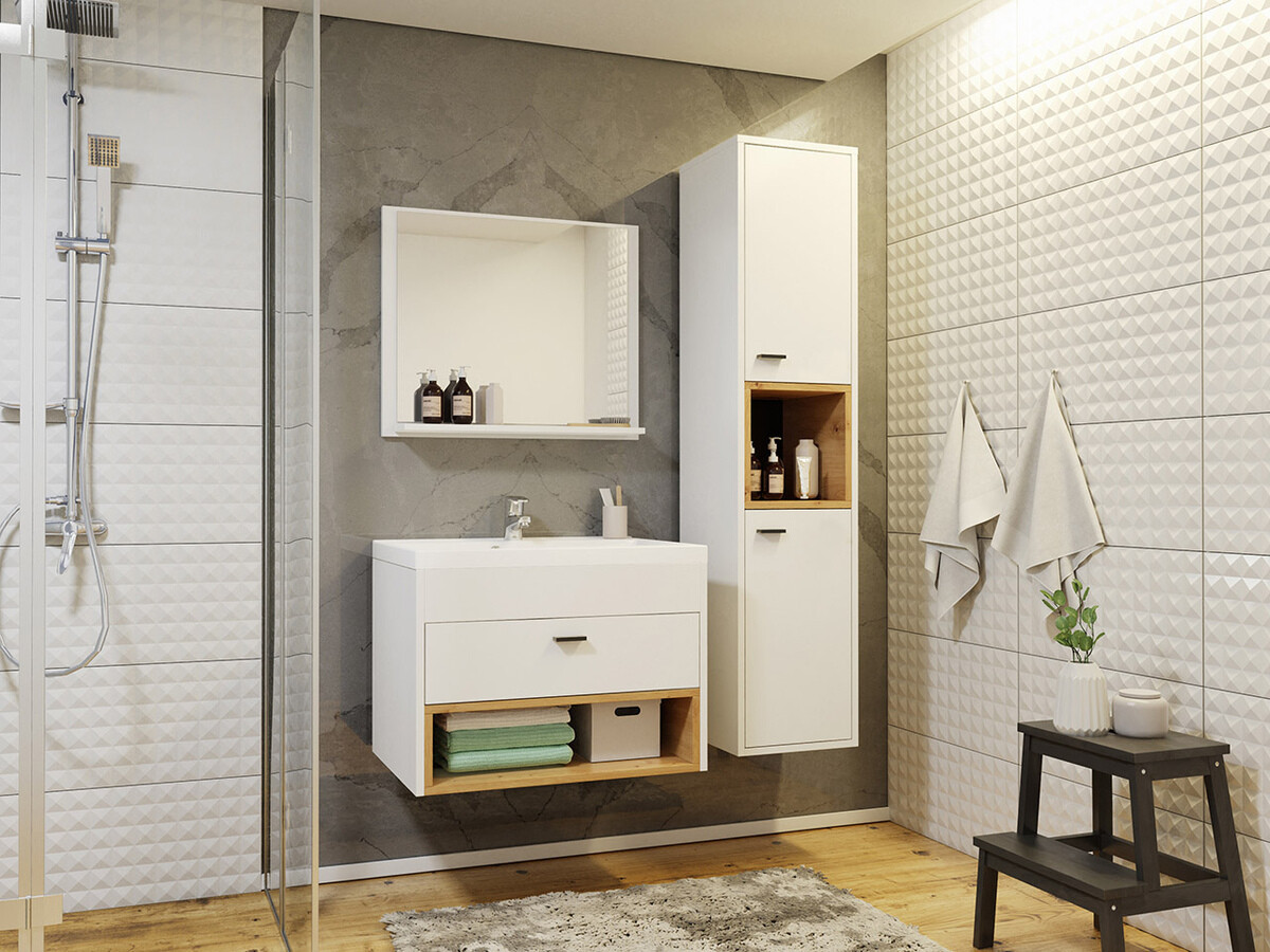 Cabinet de baie suspendat Velum (Alb + Stejar artizan)