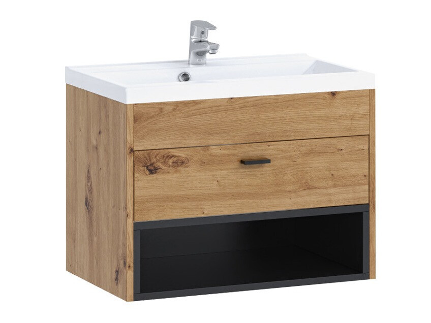 Cabinet atârnat pentru baie Velum (Stejar artizan + Negru)