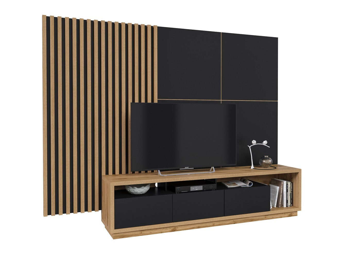 Set de living Austin 362 (Stejar Wotan + Negru mat + Negru)