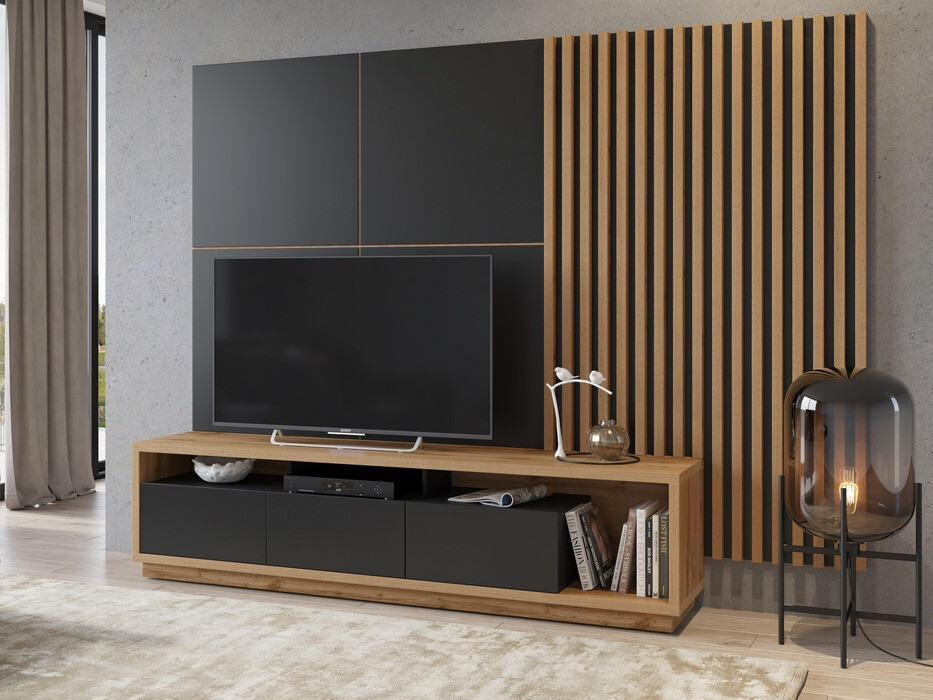Set de living Austin 362 (Stejar Wotan + Negru mat + Negru)