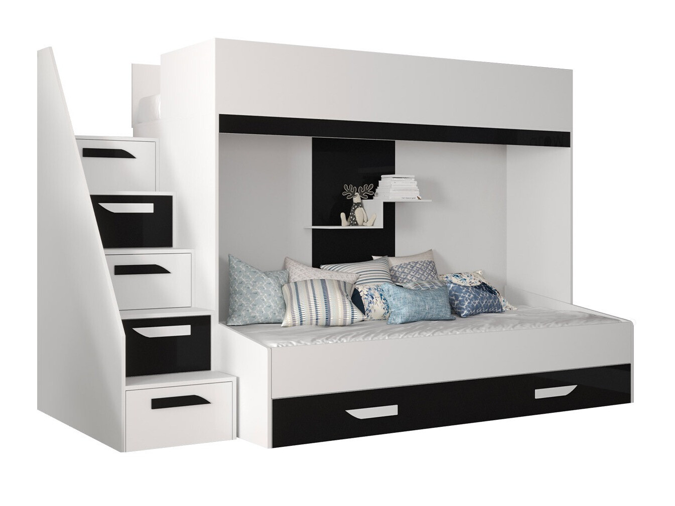 Pat supraetajat Hartford 356 (Alb + Negru lucios + Alb lucios)