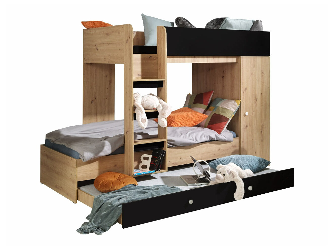 Pat supraetajat Hartford 360 (Stejar artizan + Negru)