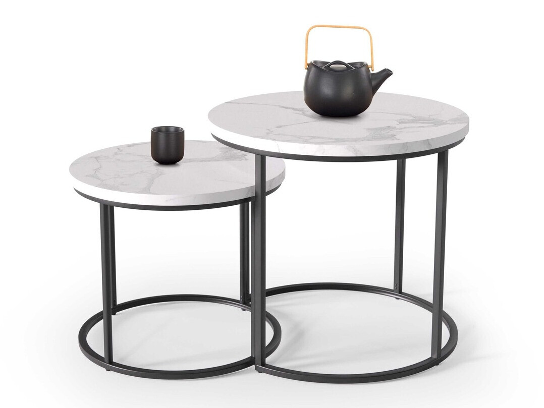 Set de măsuțe de cafea Houston 951 (Marmură albă + Negru)