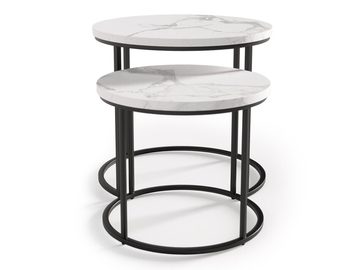 Set de măsuțe de cafea Houston 951 (Marmură albă + Negru)
