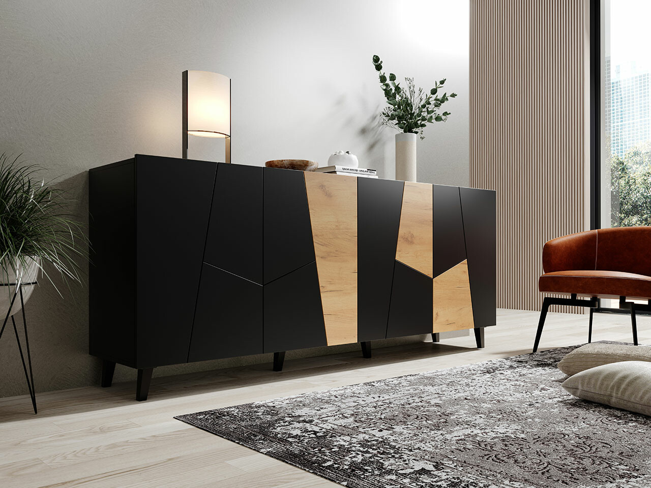 Bufet Charlotte 180 (Negru + Craft stejar)