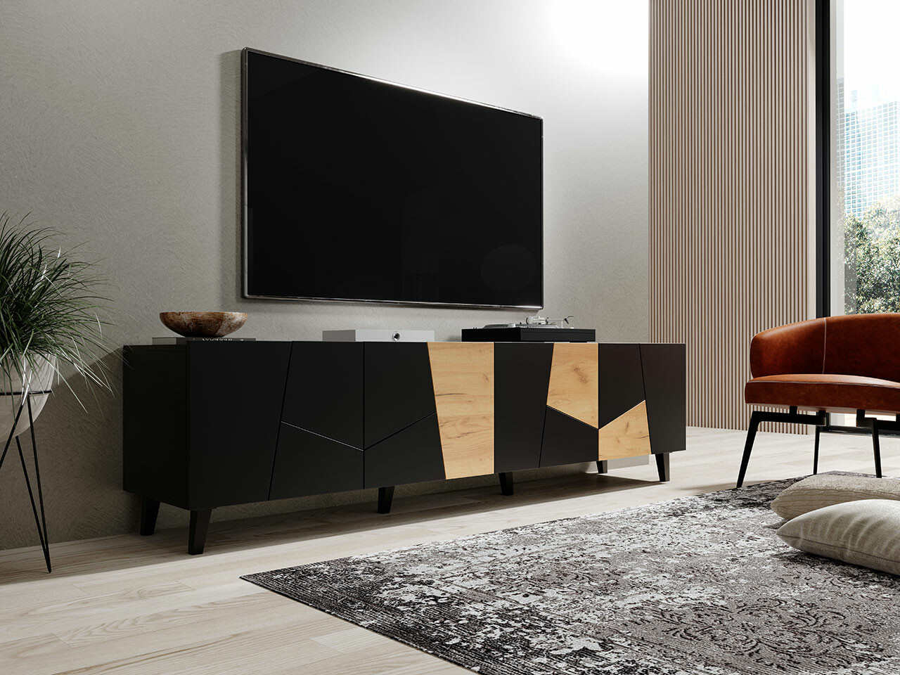 Comodă TV Charlotte 181 (Negru + Craft stejar)