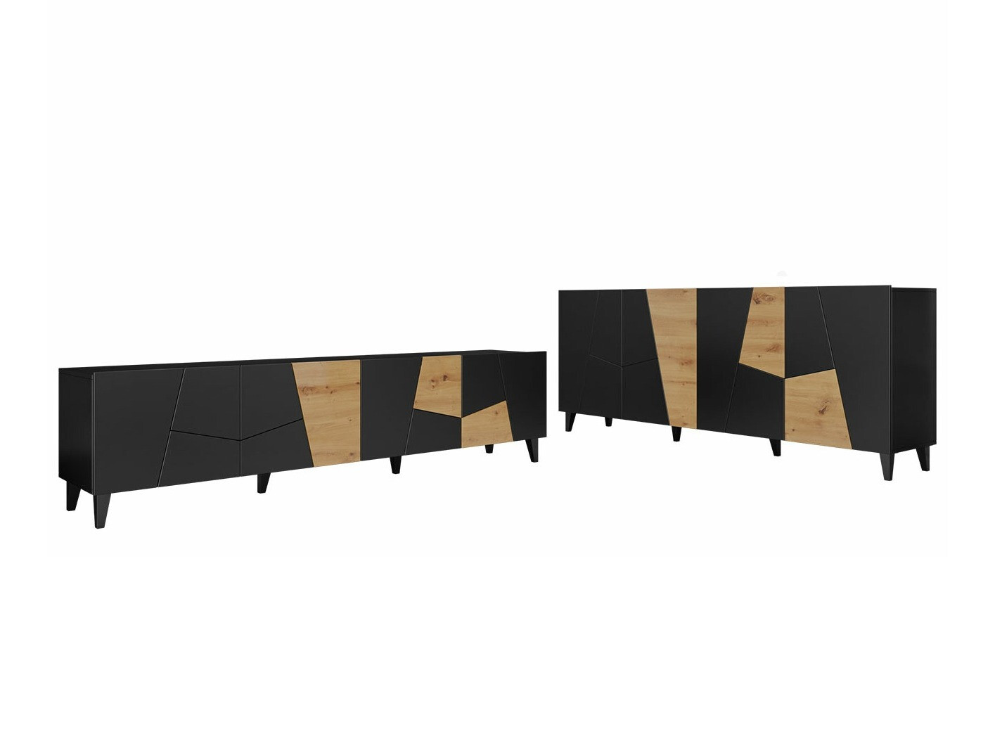 Set de living Charlotte 182 (Negru + Craft stejar)