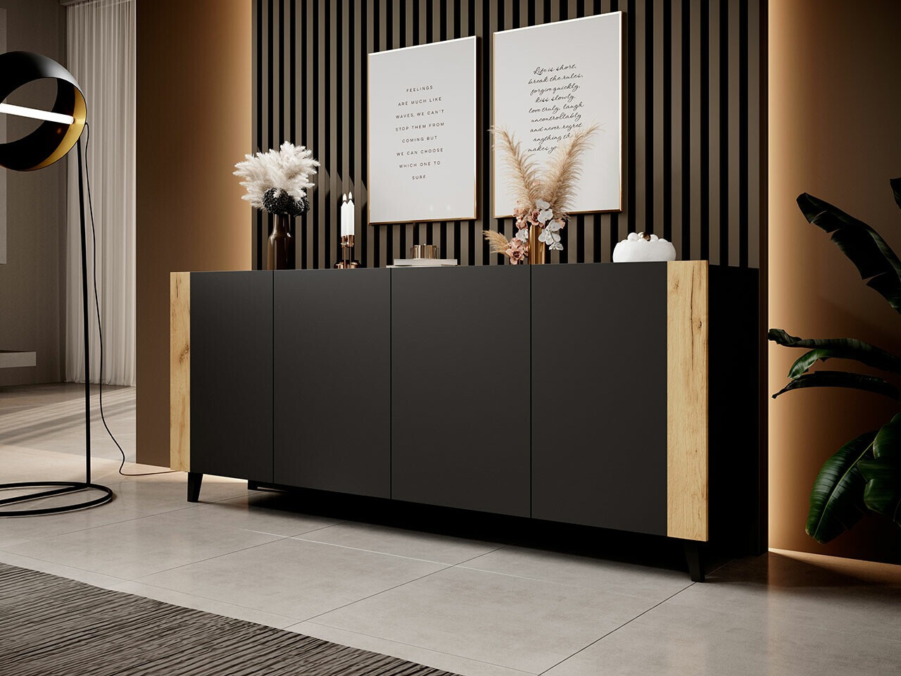 Bufet Charlotte 183 (Negru + Craft stejar)