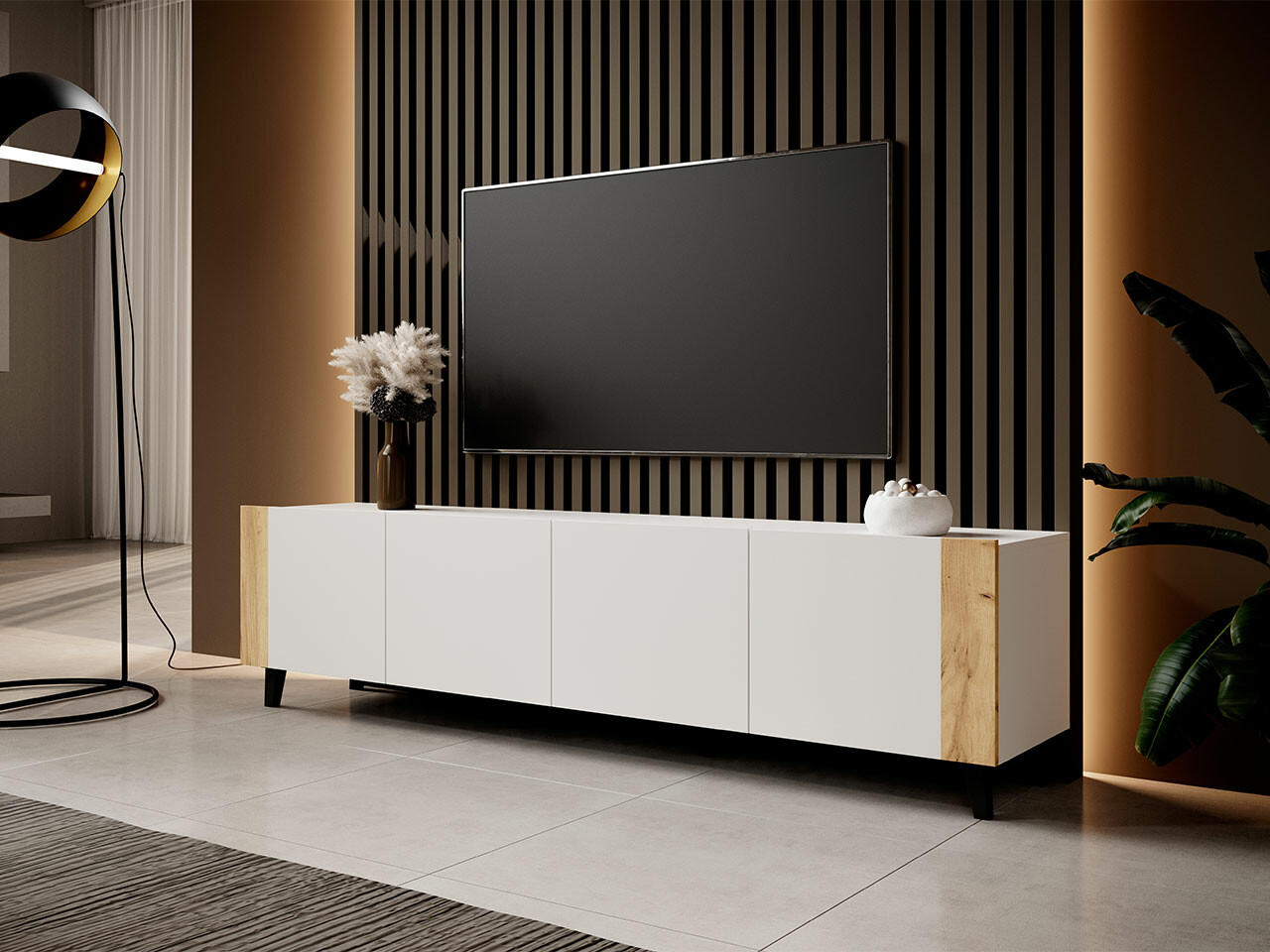 Comodă TV Charlotte 184 (Alb + Craft stejar)