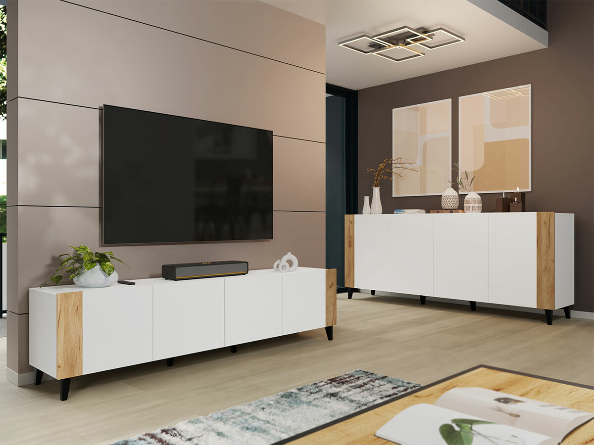 Comodă TV Charlotte 184 (Alb + Craft stejar)