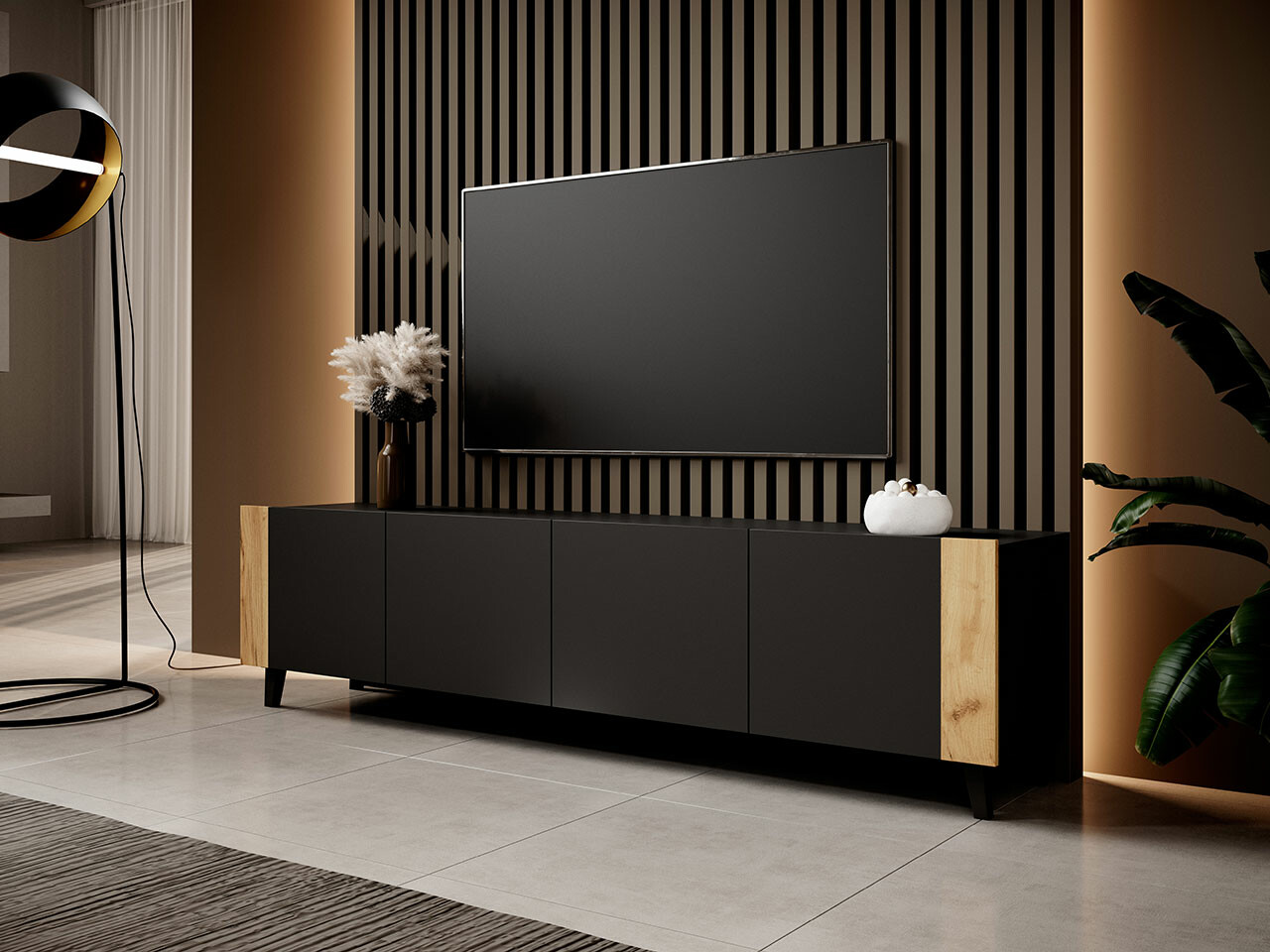 Comodă TV Charlotte 184 (Negru + Craft stejar)