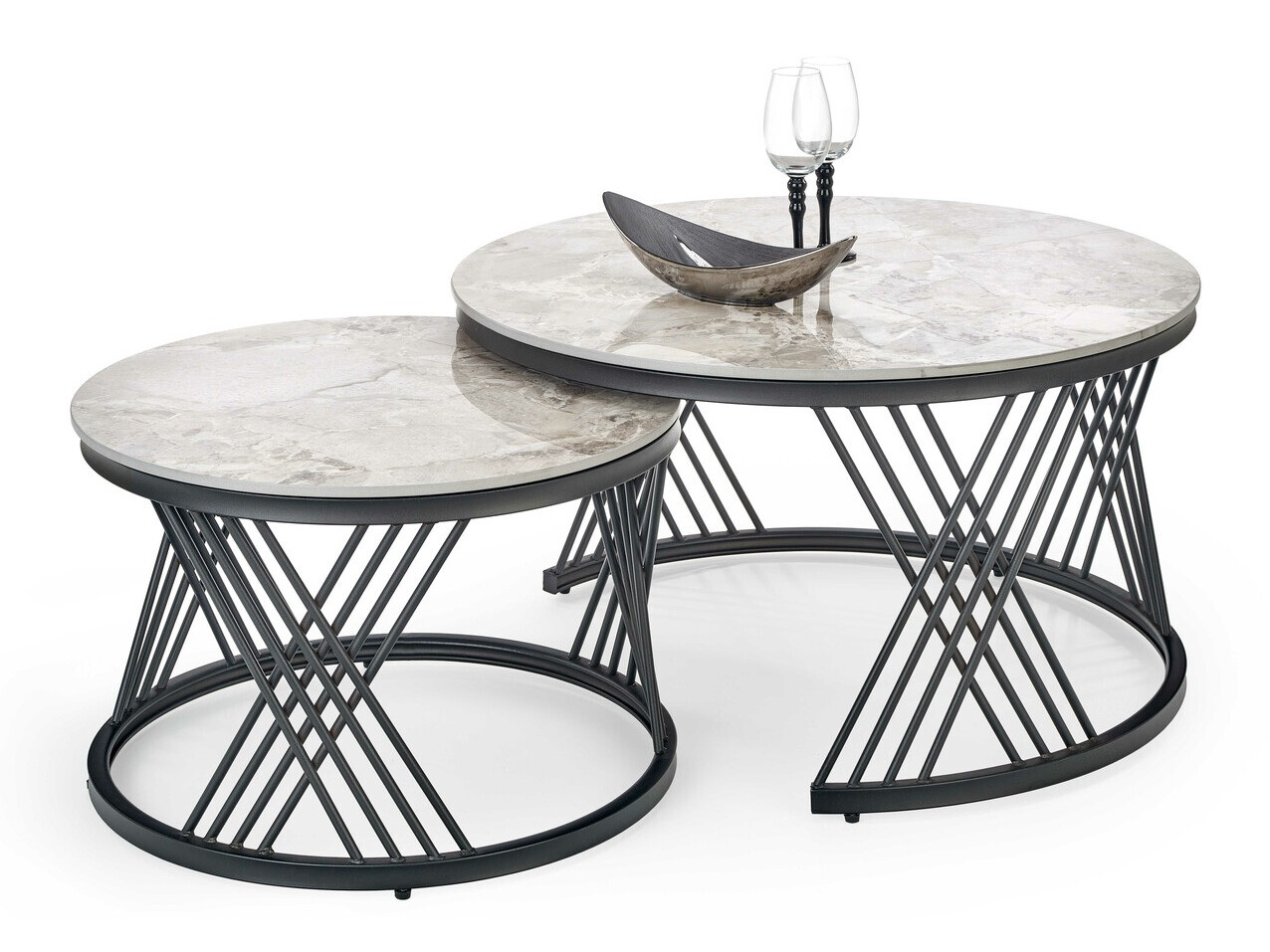 Set de măsuțe de cafea Houston Acetum (Negru + Marmură cenușie)