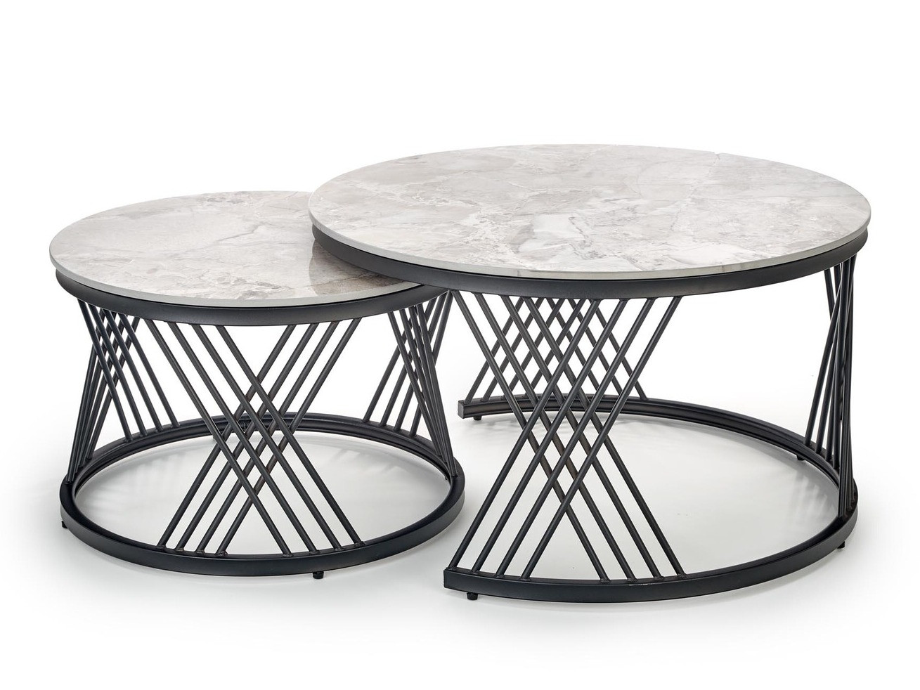 Set de măsuțe de cafea Houston Acetum (Negru + Marmură cenușie)