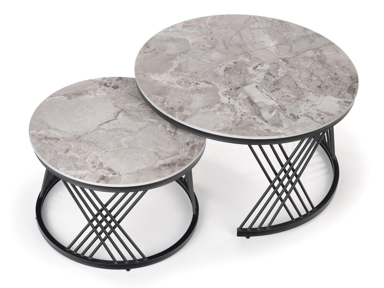 Set de măsuțe de cafea Houston Acetum (Negru + Marmură cenușie)