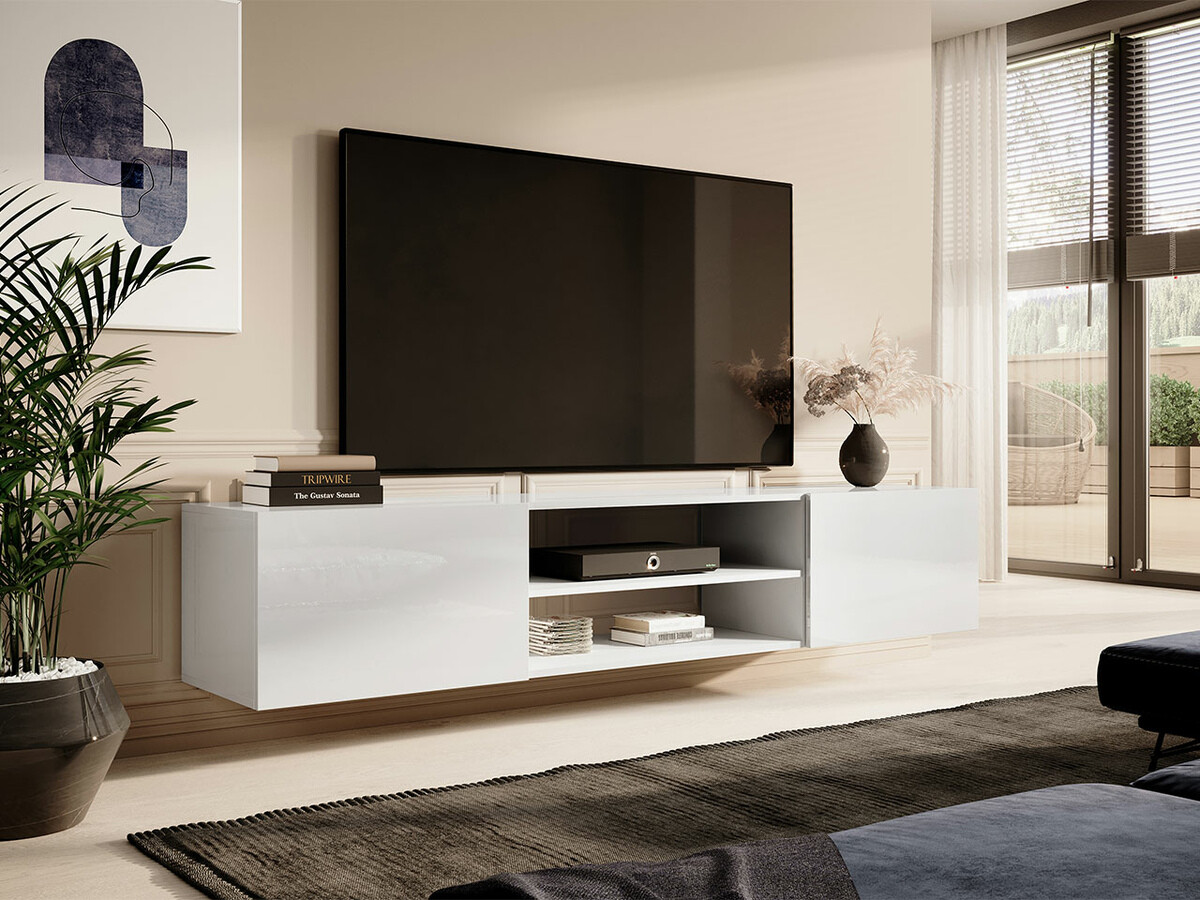 Comodă TV Imago II (Alb + Alb lucios)