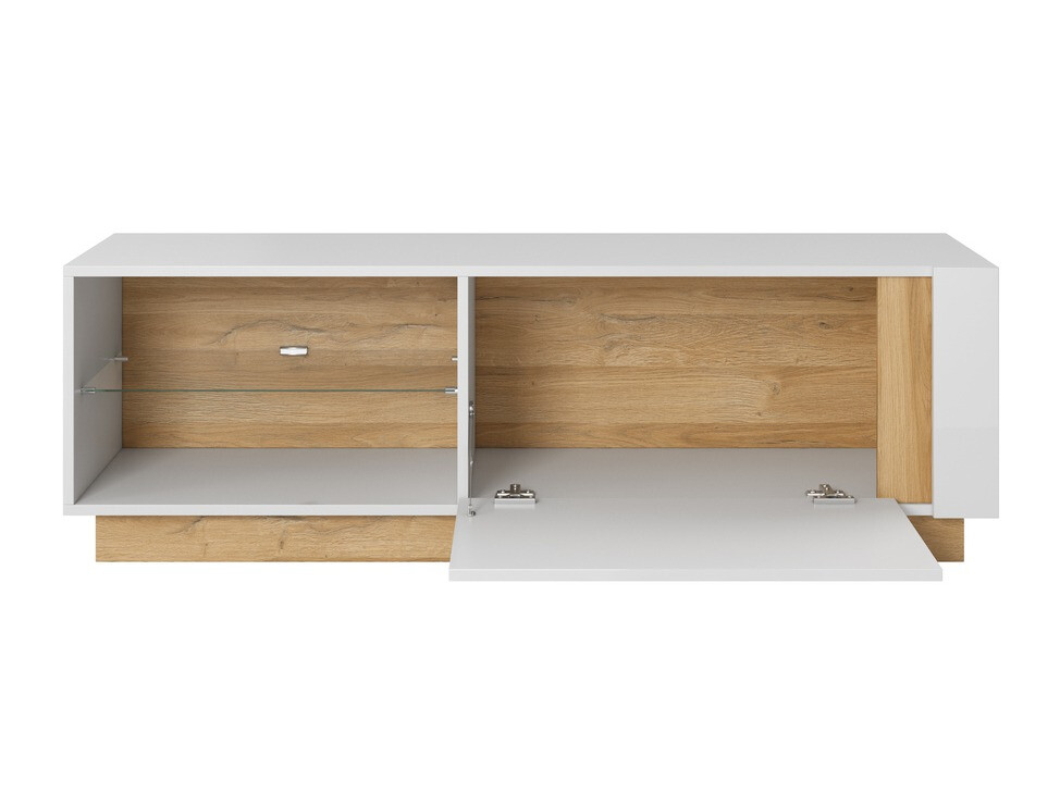 Comodă TV Novbela 107 (Alb + Alb lucios + Stejar Grandson)