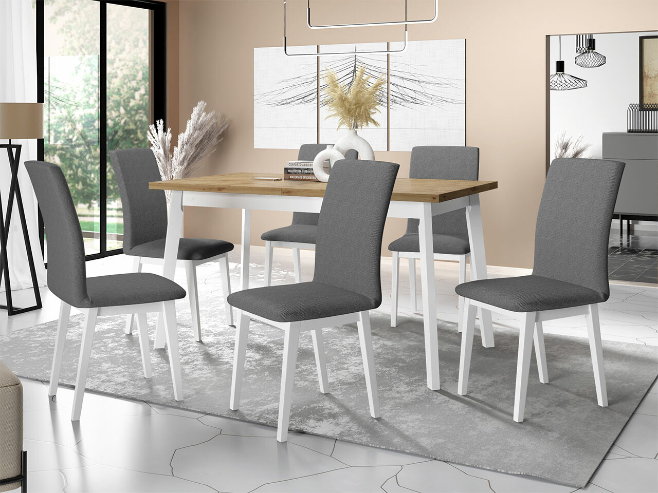 Set de mese Victorville 285 (Stejar artizan + Alb)