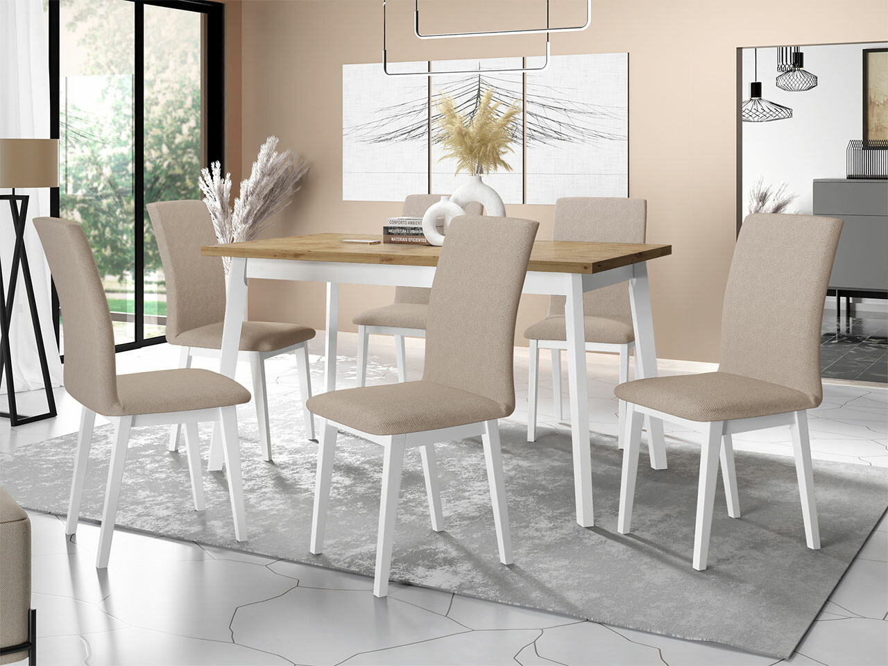 Set de mese Victorville 285 (Stejar artizan + Alb)