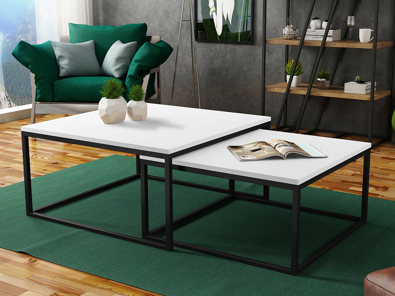 Set de măsuțe de cafea Oswego 101 (Alb + Negru)