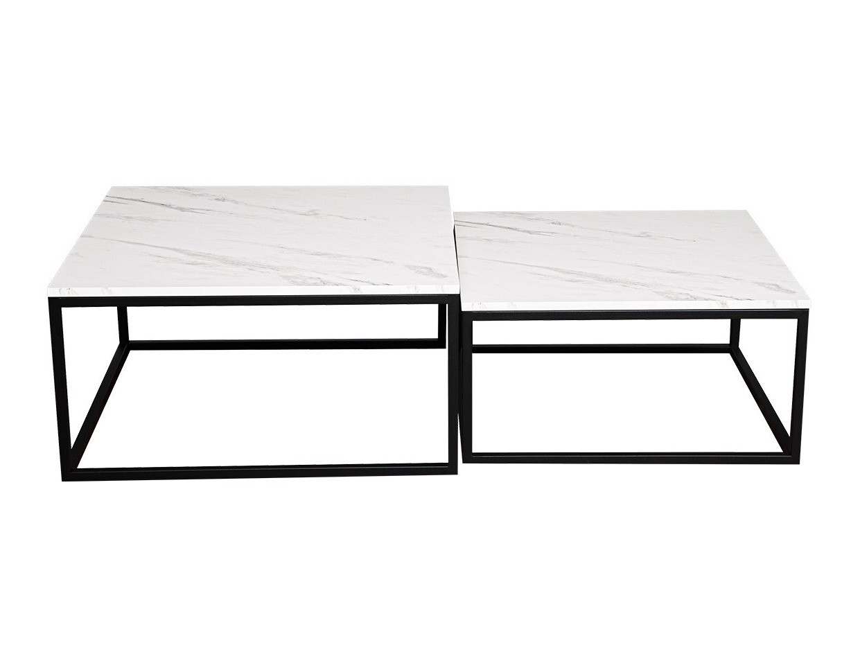 Set de măsuțe de cafea Oswego 101 (Marmură albă + Negru)