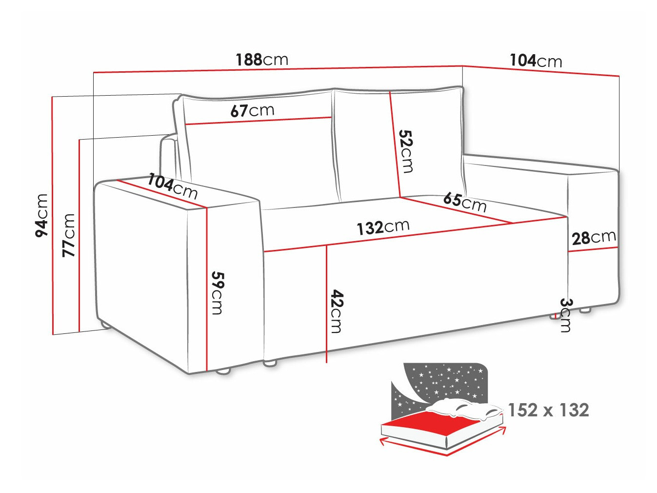 Canapea extensibilă Clovis 107 (Poso 05)