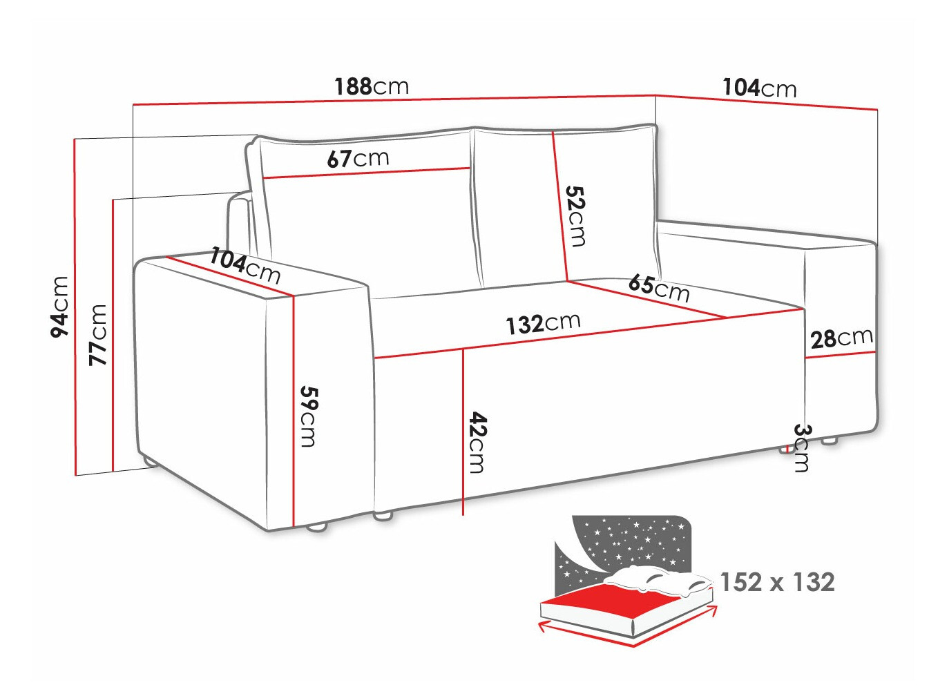 Canapea extensibilă Clovis 107 (Poso 14)