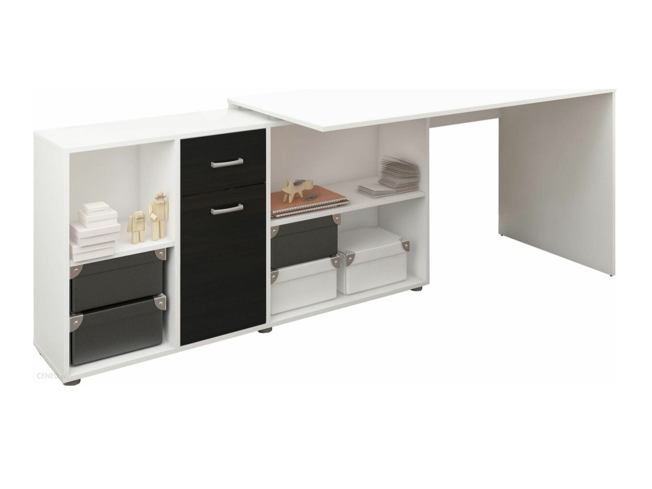 Birou de colt Gilroy 113 (Alb + Negru lucios)
