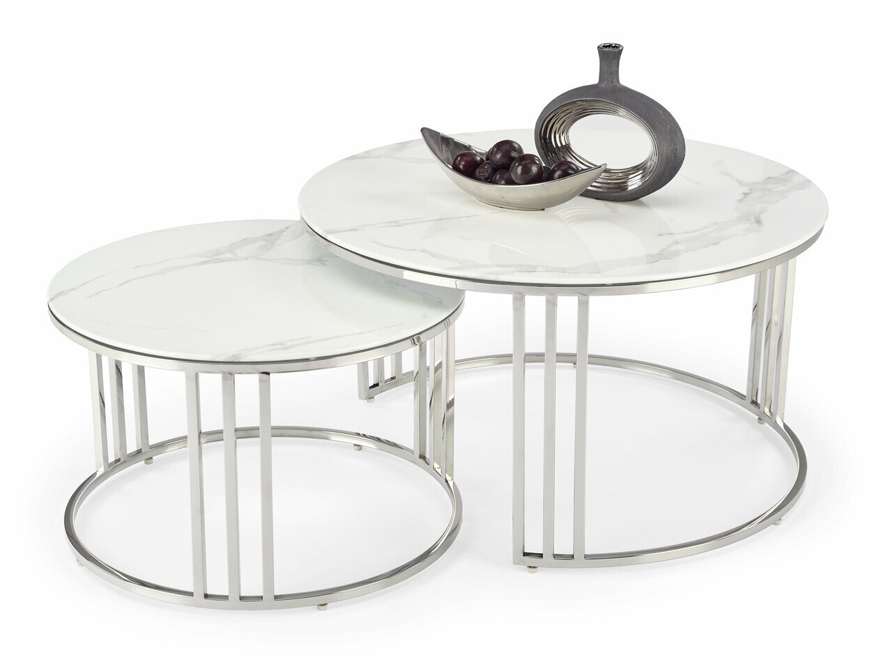 Set de măsuțe de cafea Houston 1503 (Argint + Marmură albă)