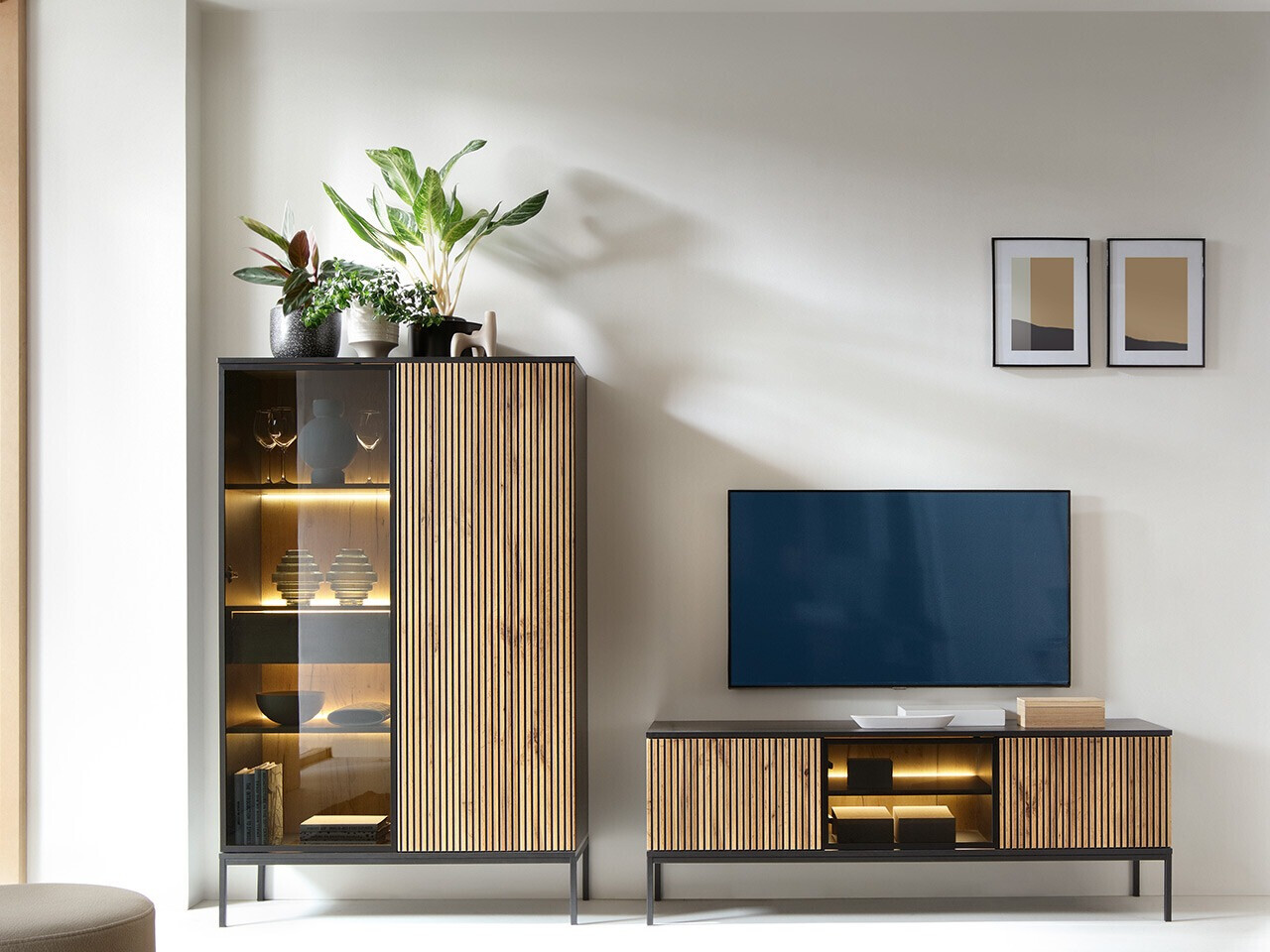 Set de living Manal I (Negru + Stejar Wotan)