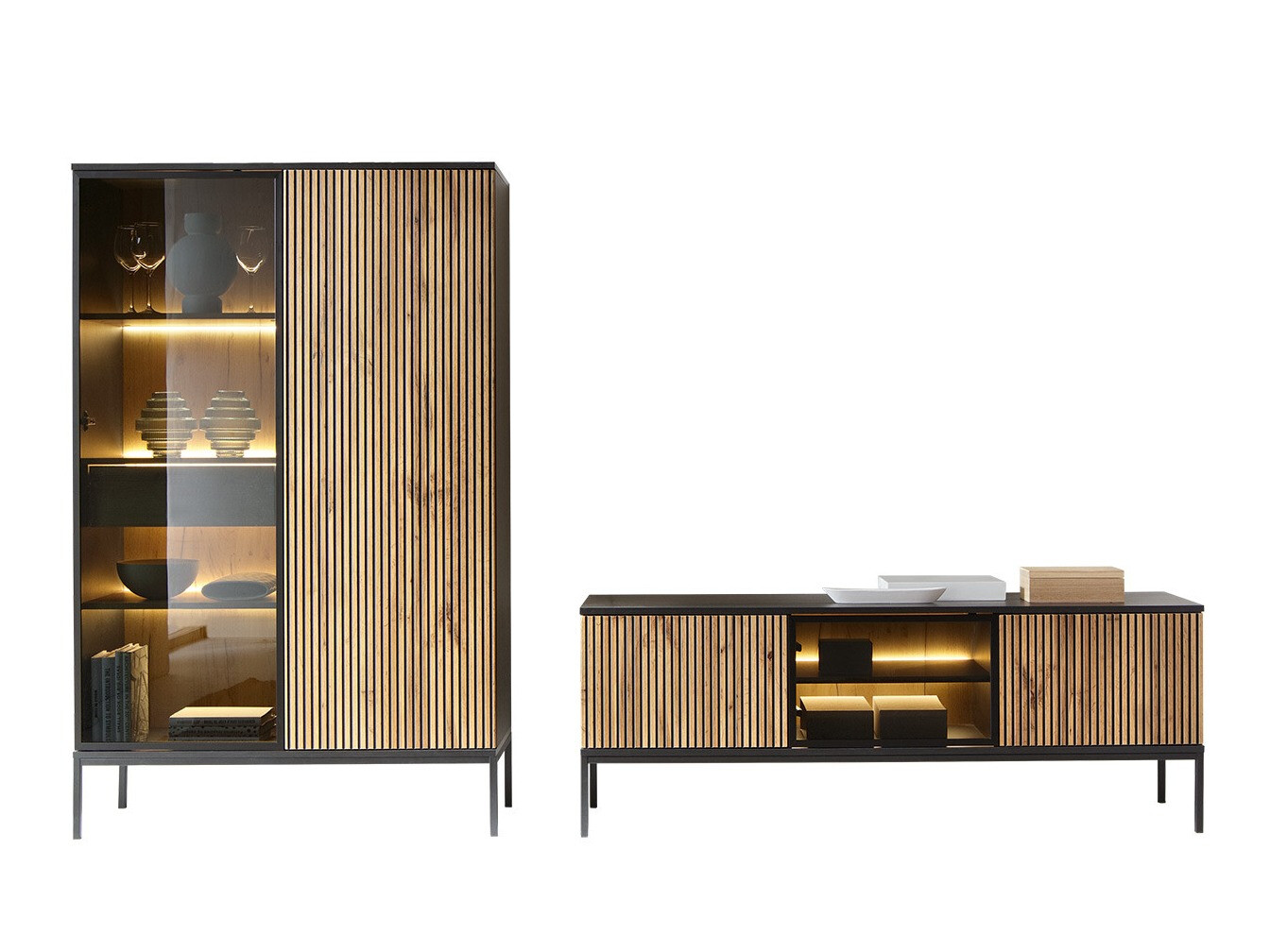 Set de living Manal I (Negru + Stejar Wotan)