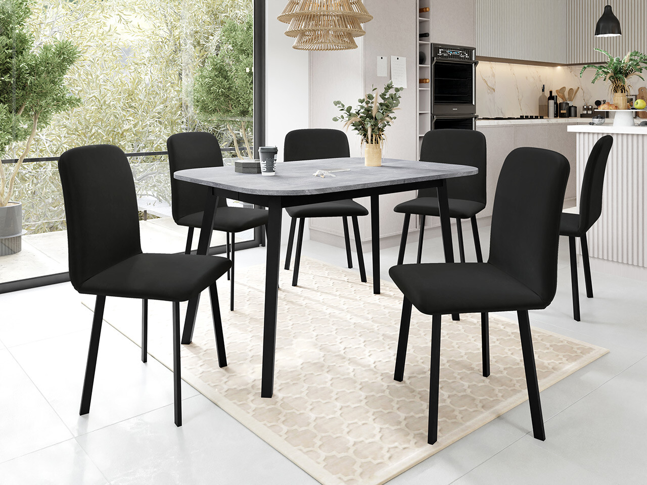 Set de mese Edmond 117 (Marmură cenușie + Negru)
