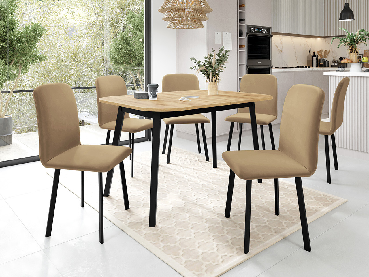Set de mese Edmond 117 (Stejar Craft auriu + Negru)