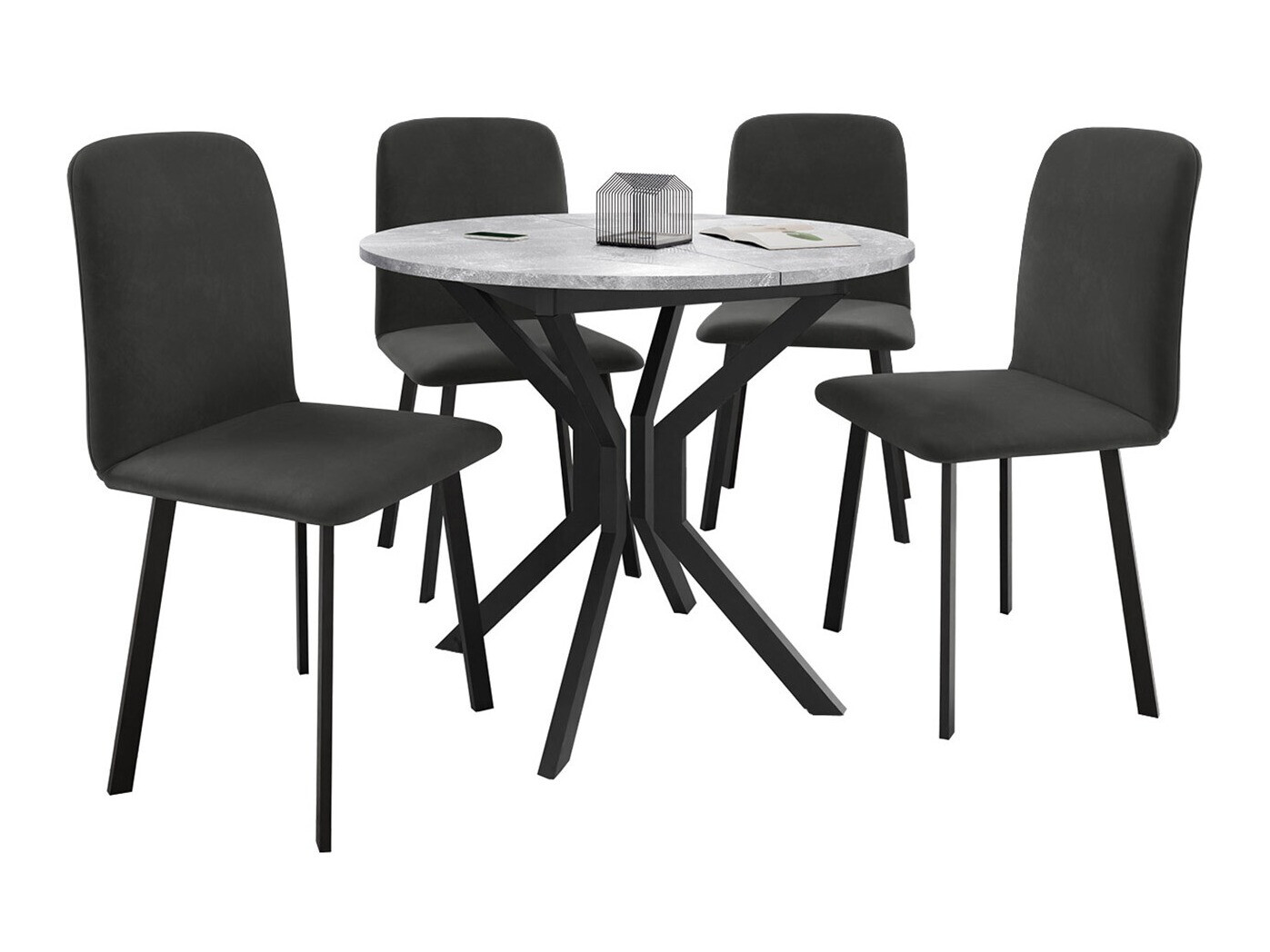 Set de mese Edmond 118 (Marmură cenușie + Negru)