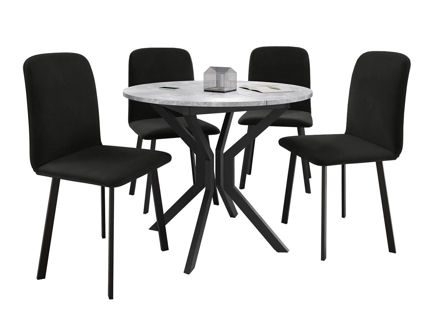 Set de mese Edmond 118 (Marmură cenușie + Negru)