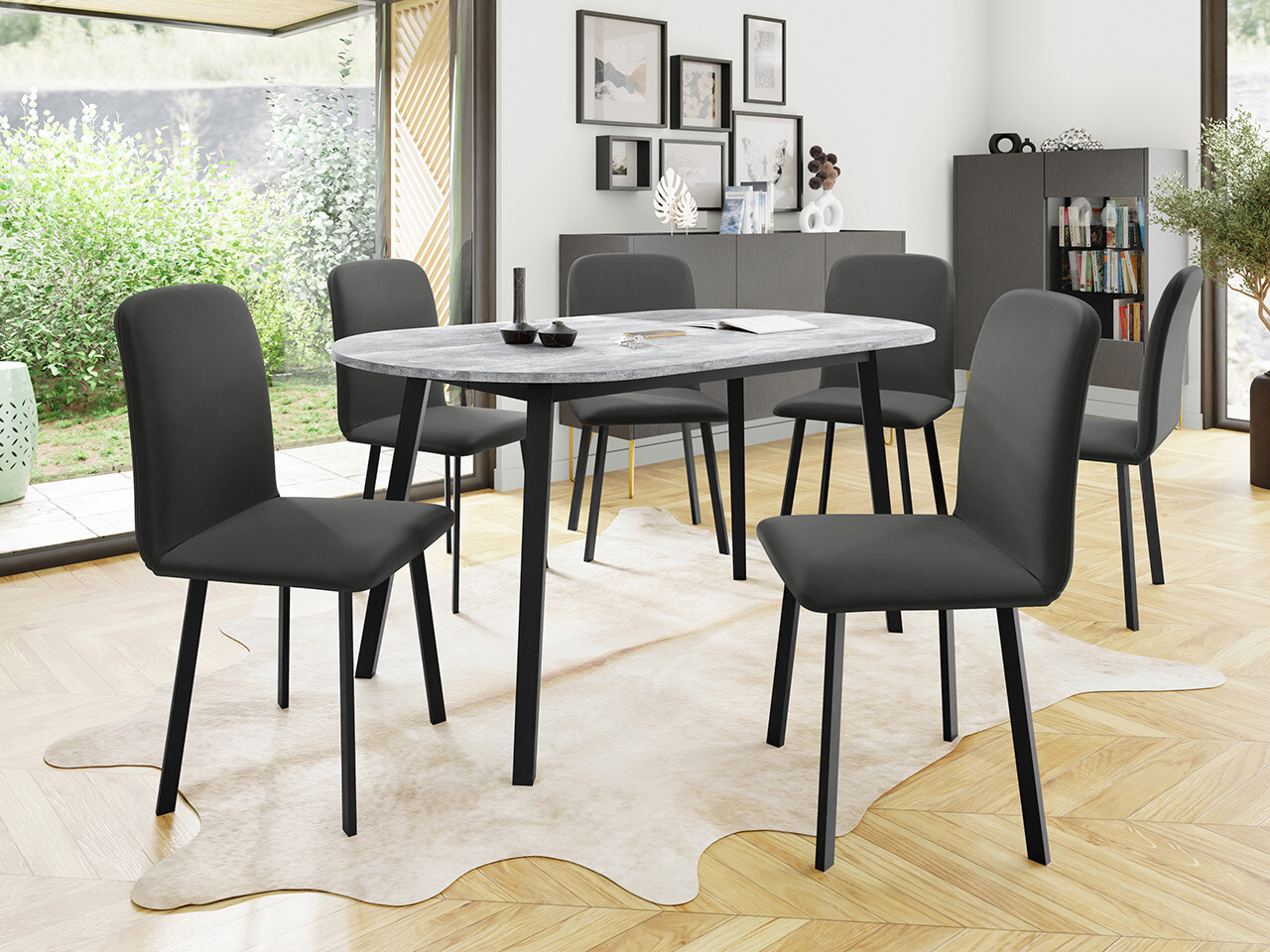 Set de mese Edmond 121 (Marmură cenușie + Negru)